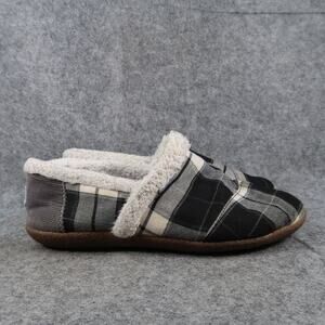 Toms Shoes Womens 8 Slippers Slip On Comfort Loafer Plaid Casual Faux Fur Black